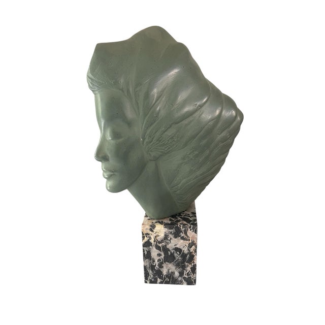 Iconic rare hard to find female bust on marble plinth by Peggy Mach reproduced in the 1970’s by Alva Museum. Good...