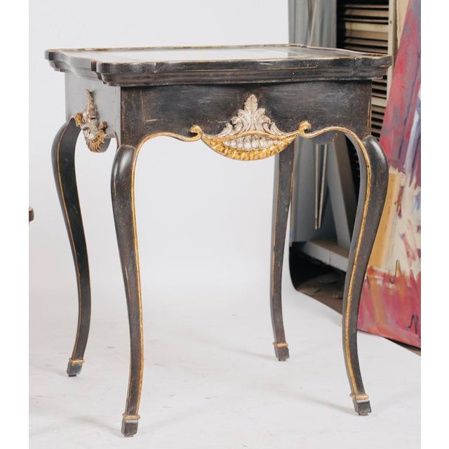 French Provincial Judson Rothschild “Wheels of Fortune” Black, Gilt and Glass End Table, 2006 For Sale - Image 3 of 5