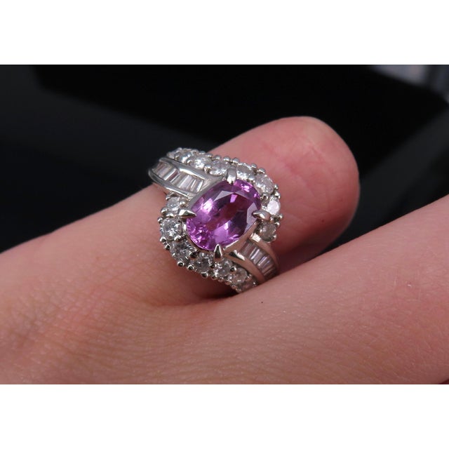 Metal Late 20th Century 2.02ct Gia Ceylon No Heat Pink Sapphire 1.00ct Diamond Platinum Ring Size 5.25 For Sale - Image 7 of 18
