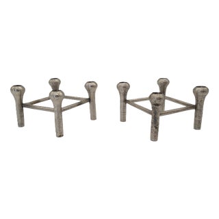 Scandinavian Modular Cast Aluminum Candleholders, Germany, 1970s, Set of 2 For Sale