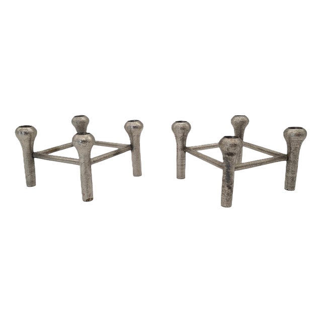 Scandinavian Modular Cast Aluminum Candleholders, Germany, 1970s, Set of 2 For Sale