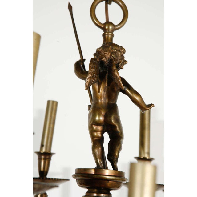 Brass 1930s Cast Brass Chandelier Fixture With Cherub For Sale - Image 8 of 10