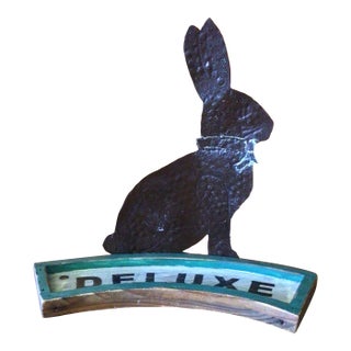 Folk Art Inspired Victorian Ceiling Tile Easter Bunny on Vintage Wood Tray For Sale
