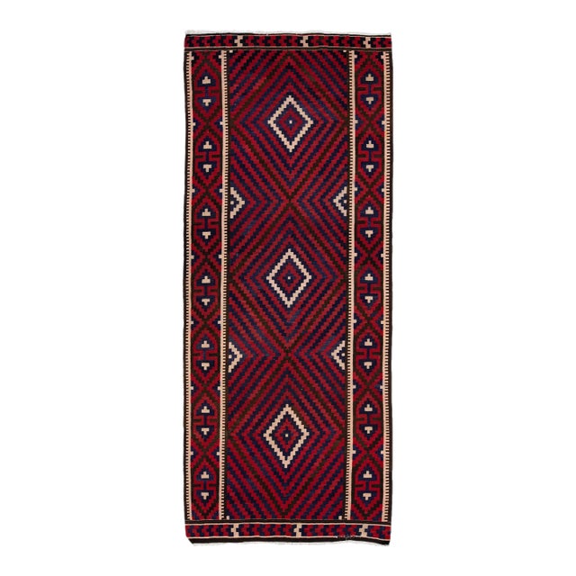 Mid-20th Century Turkish Kilim Red Handmade Geometric Wool Rug For Sale