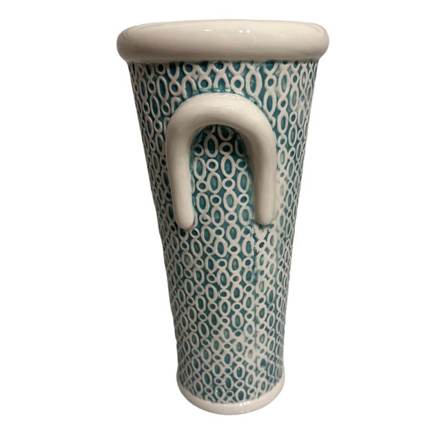 2010s Vintage Geometric Turquoise Bird on a Branch Motif Vase For Sale - Image 5 of 11