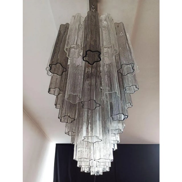 Olive Murano Tube Chandelier with 62 Transparent and Smoked Glass, 1982 For Sale - Image 8 of 18