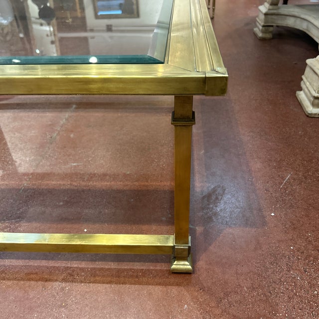 Mid-Century Modern Unmarked Master Craft Brass Glass Top Coffee Table For Sale - Image 3 of 9