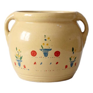 Vintage Yellow Ceramic Cookie Jar Vase With Floral Design For Sale