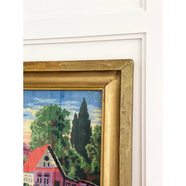 Wood Vintage 1960s Gilt-Framed Needlepoint Landscape Artwork - a Pair For Sale - Image 7 of 11