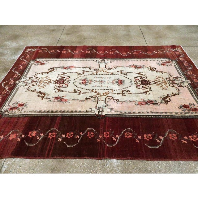 Galerie Shabab Collection Mid-20th Century French Inspired Vintage Turkish Anatolian Accent Carpet For Sale - Image 4 of 7
