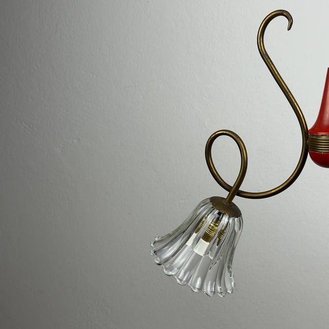 Vintage Murano Glass and Brass Chandelier, Italy, 1950s For Sale - Image 10 of 18