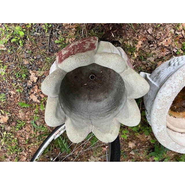 Art Deco Vintage Cast Cement Tall Flower Bud Tulip Fountain Topper Top For Sale - Image 3 of 6