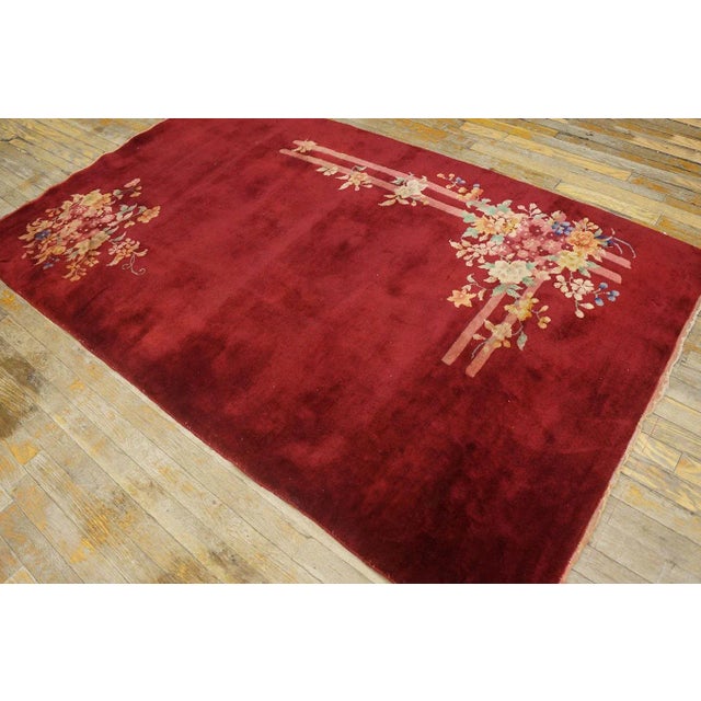 Art Deco Beautiful Red Color With Deliciated Floral Design Antique Chinese Art Deco Rug For Sale - Image 3 of 9