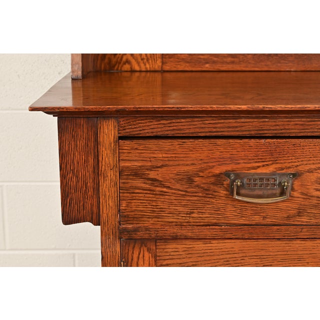 Liberty & Co. Antique English Arts & Crafts Oak Sideboard With Stained Glass Door, Circa 1900 For Sale - Image 10 of 16