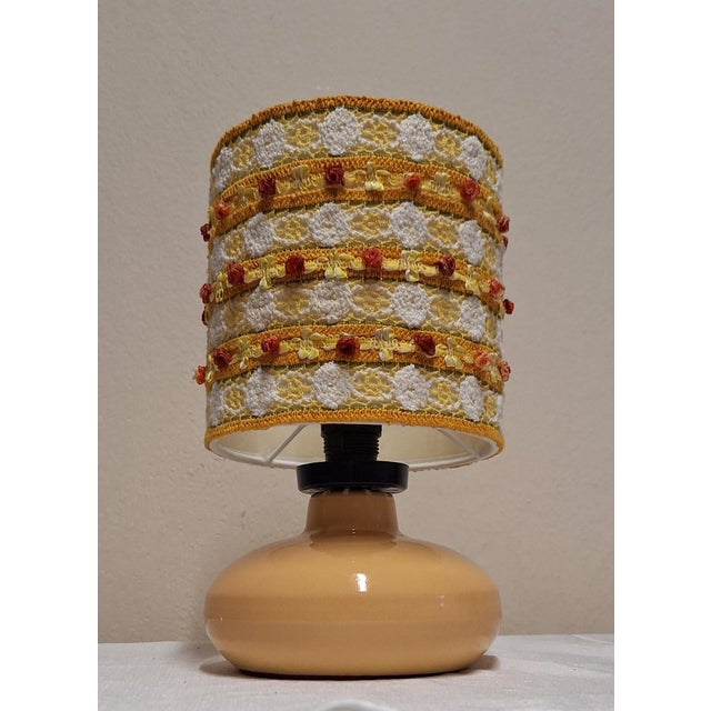 Vintage Yellow Ceramic Table Lamp from Hölscher-Leuchten with Fabric Shade from Lamplove, 1980s For Sale - Image 4 of 9