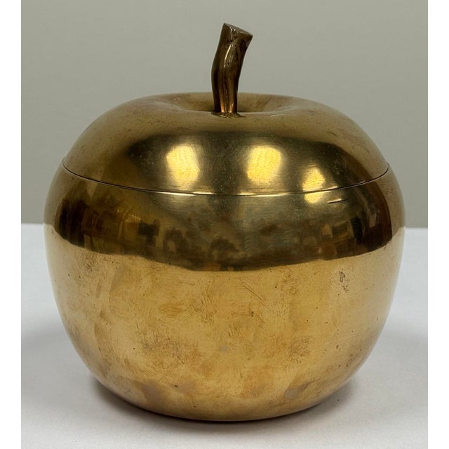 Large vintage heavy brass jar with detailed stem lid. Strong patina to brass.