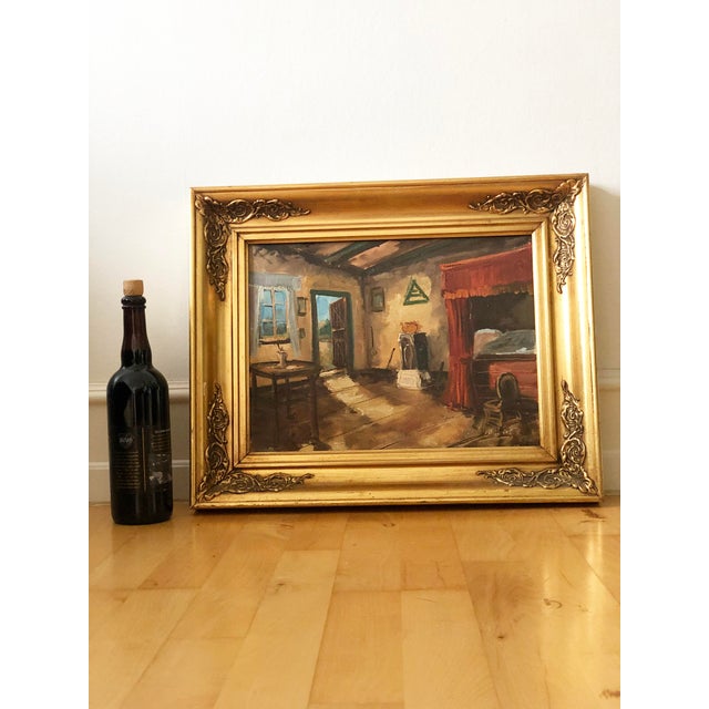 Vintage Original Cottage Interior Oil Painting: Framed Farmhouse Art by Bjarne Landberg For Sale - Image 4 of 12