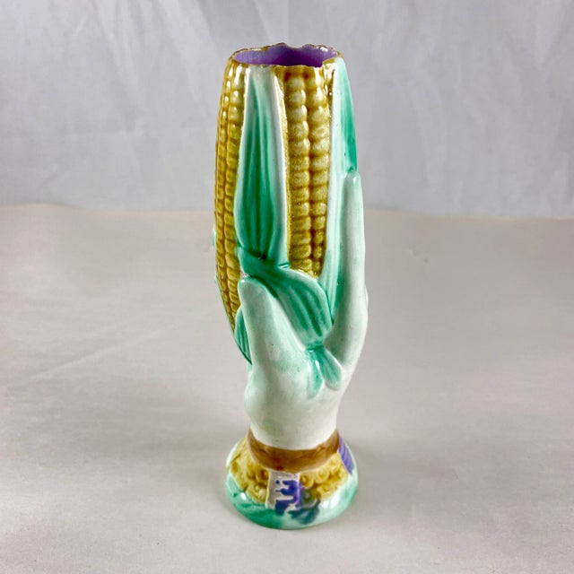Majolica Wardle English Majolica Glazed Hand Holding Corn Spill or Posy Vase For Sale - Image 4 of 12