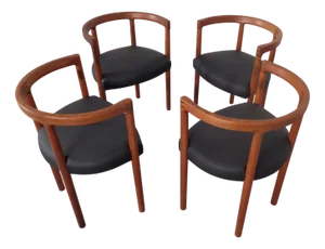 Teak & Leather Model 195 Dining Chairs by Ole Gjerløv-Knudsen & Torben Lind for France & Søn, Denmark, 1960s, Set of 4