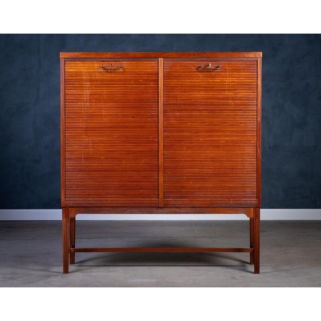 Danish Teak Tambour Cabinet with Brass Handle, 1960s For Sale - Image 6 of 12
