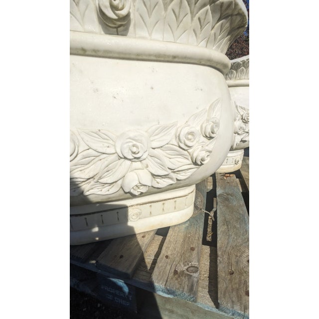 Monumental Italian Rose Marble Jardinières Garden Planters - Set of 2 For Sale - Image 6 of 12