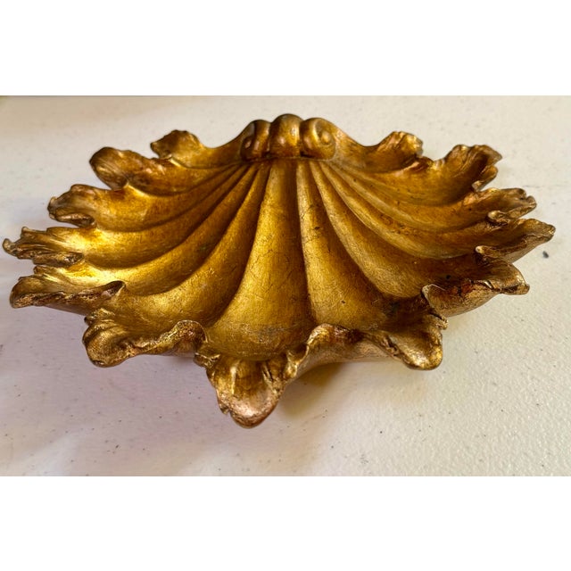 Gold Mid 20th Century Gold-Leaf Florentine Shell Catchall For Sale - Image 8 of 11