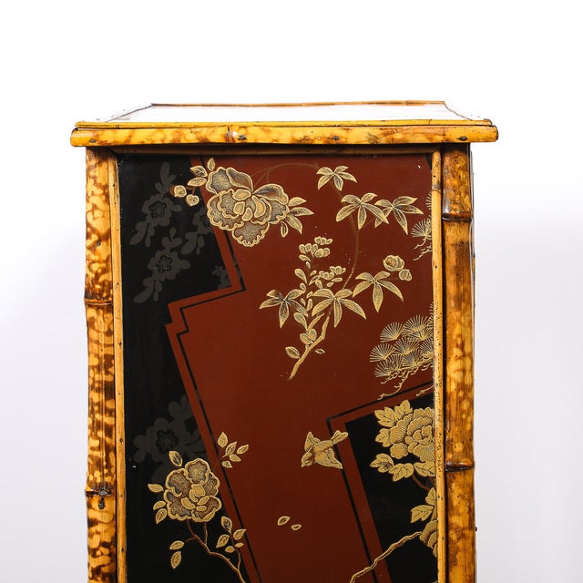 Art Deco Bamboo & Cubist Red & Black Geometric Detailed Gilt Chinoiserie Cabinet For Sale - Image 16 of 18