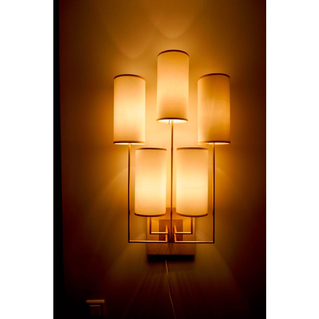 Cream Tiges5 Wall Sconces in Patinated Gold Metal and Fabric by Aymeric Lefort, Set of 2 For Sale - Image 8 of 18