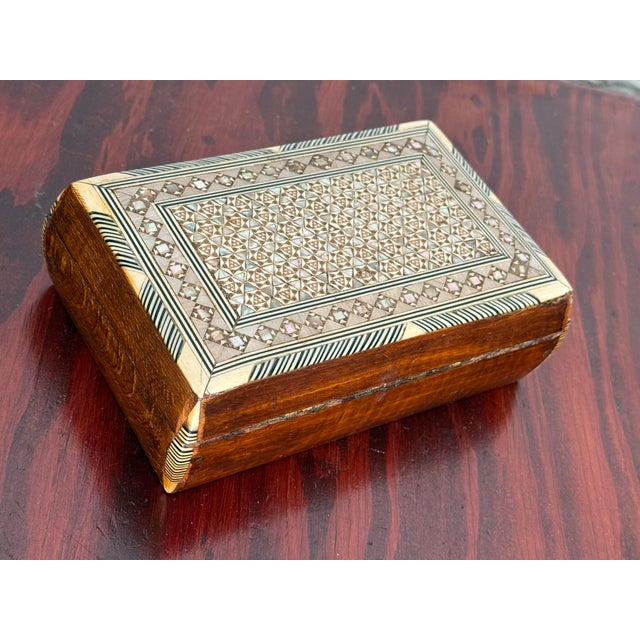 Vintage Middle Eastern Micro Mosaic Inlaid Wooden Box With Mother-of-Pearl For Sale - Image 9 of 9