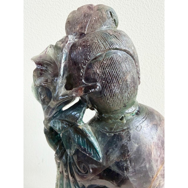 Antique Chinese Qing Dynasty 8.4lb Rainbow Fluorite Carved Lady Figure W/ Stand For Sale - Image 9 of 12