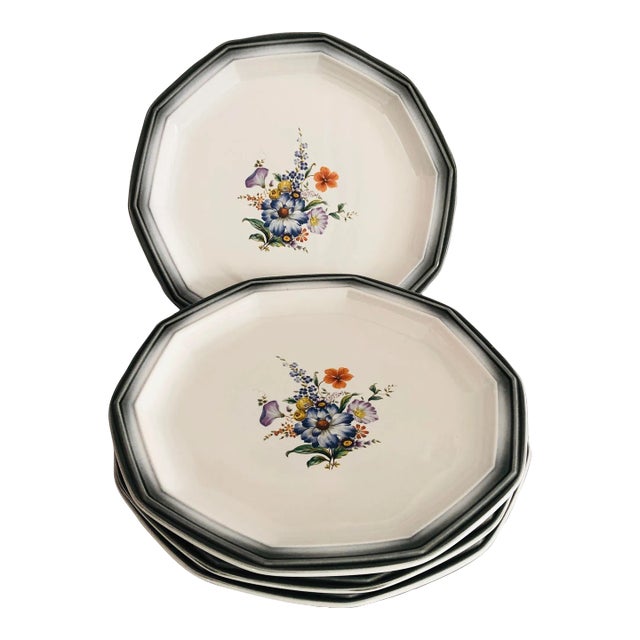 80's Mikasa a La Carte "Kensington Garden" Pattern Dinner Plates S/4 For Sale