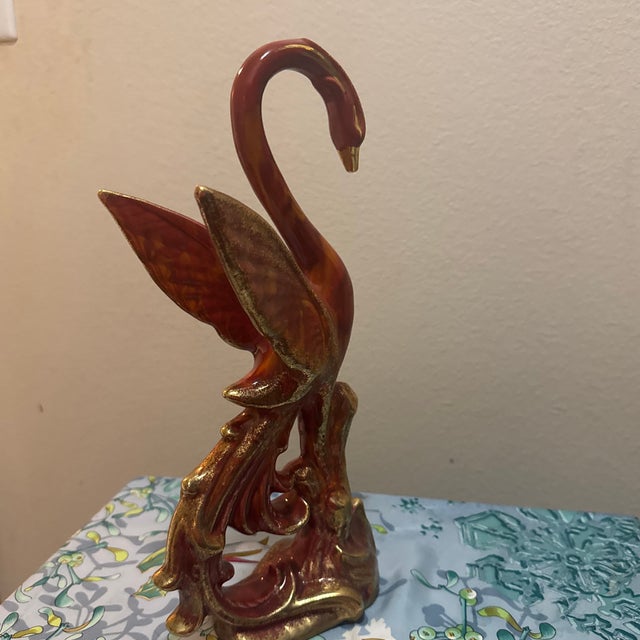 Vintage Mid-Century Hollywood Regency Ceramic Swan Figurine - Brown & Orange Drip Glaze For Sale In Minneapolis - Image 6 of 11