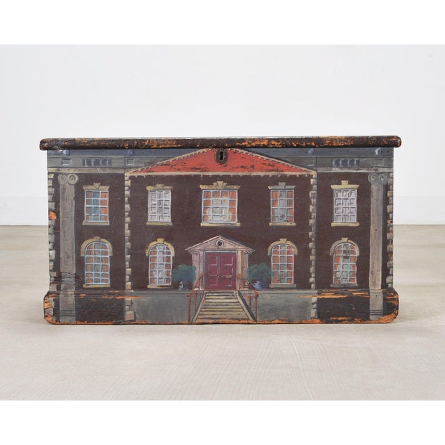 19th C. English Painted Pine Chest With Georgian Manor Façade For Sale - Image 4 of 18