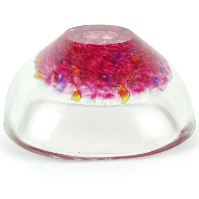 Glass Vintage Murano Pink Yellow Blue White Aventurine Flecks Ribbons Italian Art Glass Mid Century Bowl For Sale - Image 7 of 8