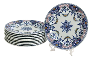 Flat Plates in Fine Earthenware by Gien, 2001, Set of 10