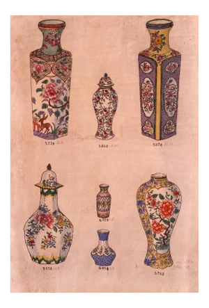 Unknown, Porcelain Vases, China Ink and Watercolor, 1890s