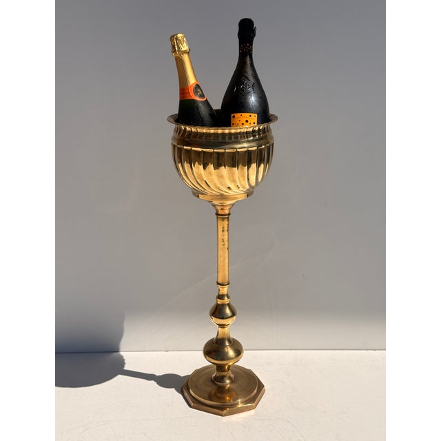 Brass standing beverage cooler ice bucket or can also be used as a planter.