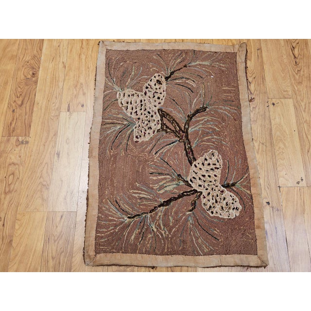 American Vintage American Hand Hooked Rug, Handwoven Moth Pattern, Folk Art Tapestry, 2x3 For Sale - Image 3 of 11