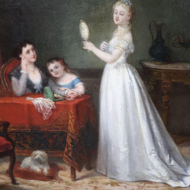 Scene Between Girls, 19th Century, Oil Painting on Canvas, Framed For Sale - Image 3 of 18