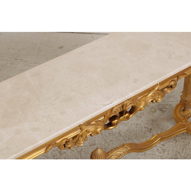 Rococo Style Gilt & Gold Marble Top Console Table For Sale - Image 12 of 18