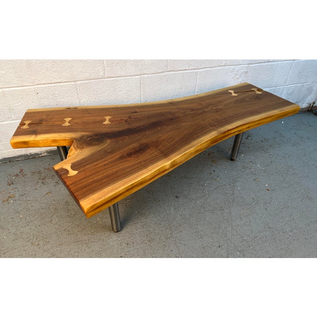 Late 20th Century Handcrafted Live Edge Walnut Coffee Table With Butterfly Inlays For Sale - Image 10 of 15
