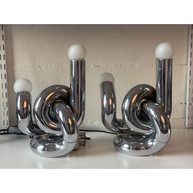 Mid-Century Modern Pair of 1970s Chrome "Bruco" Lamps by Giovanni Banci For Sale - Image 3 of 9