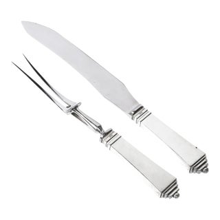 Art Deco Skyscraper Style Sterling Silver Carving Set Signed Georg Jensen For Sale