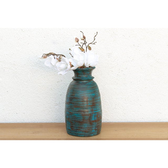 14" Tall Aegean Blue Turned Wood Vase For Sale In Los Angeles - Image 6 of 6
