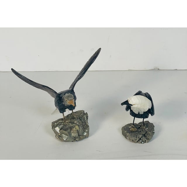 1960s 1960s Pair Eagle Semiprecious Stones Birds Sculptures on Pirite Bases For Sale - Image 5 of 10