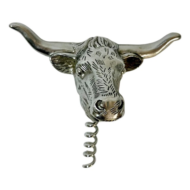 Vintage Pewter Longhorn Bull Head Bottle Opener | Western Barware For Sale