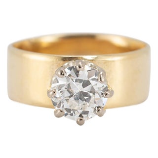 Vintage Traub Orange Blossom 18k Yellow Gold Gia 1.40ct Circular Engagement Ring, Size 7.5 For Sale