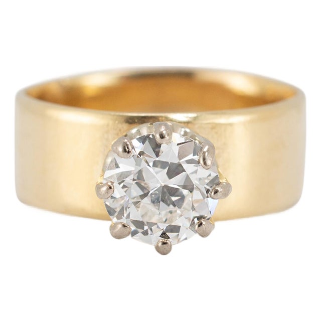Vintage Traub Orange Blossom 18k Yellow Gold Gia 1.40ct Circular Engagement Ring, Size 7.5 For Sale