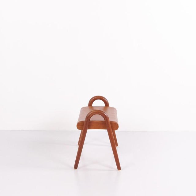 Teak Stool with Leather Seat by Vilhelm Lauritzen for Fritz Hansen, 1945 For Sale - Image 3 of 12