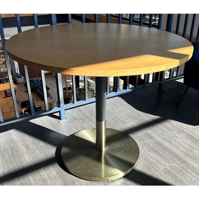 West Elm Round Restaurant Sand and Oak Dining Table Chairish